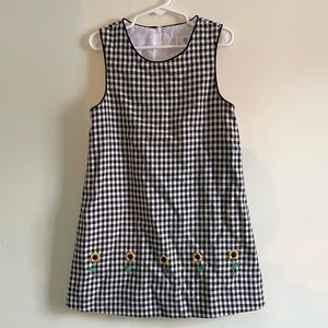 Girls Vintage Summer Florence Eiseman Black White Checkered Dress Sunflowers